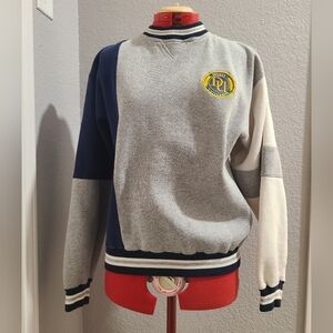 VTG Mickey Inc Disney University Navy Gray White Color Block Crewneck Sweatshirt